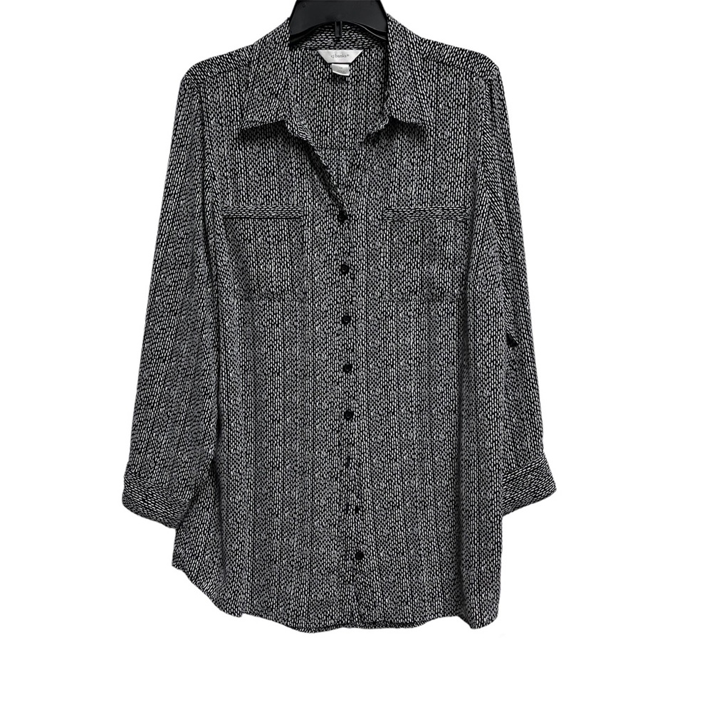 Women’s 1X CJ Banks Tunic Blouse Black/Cream Pattern